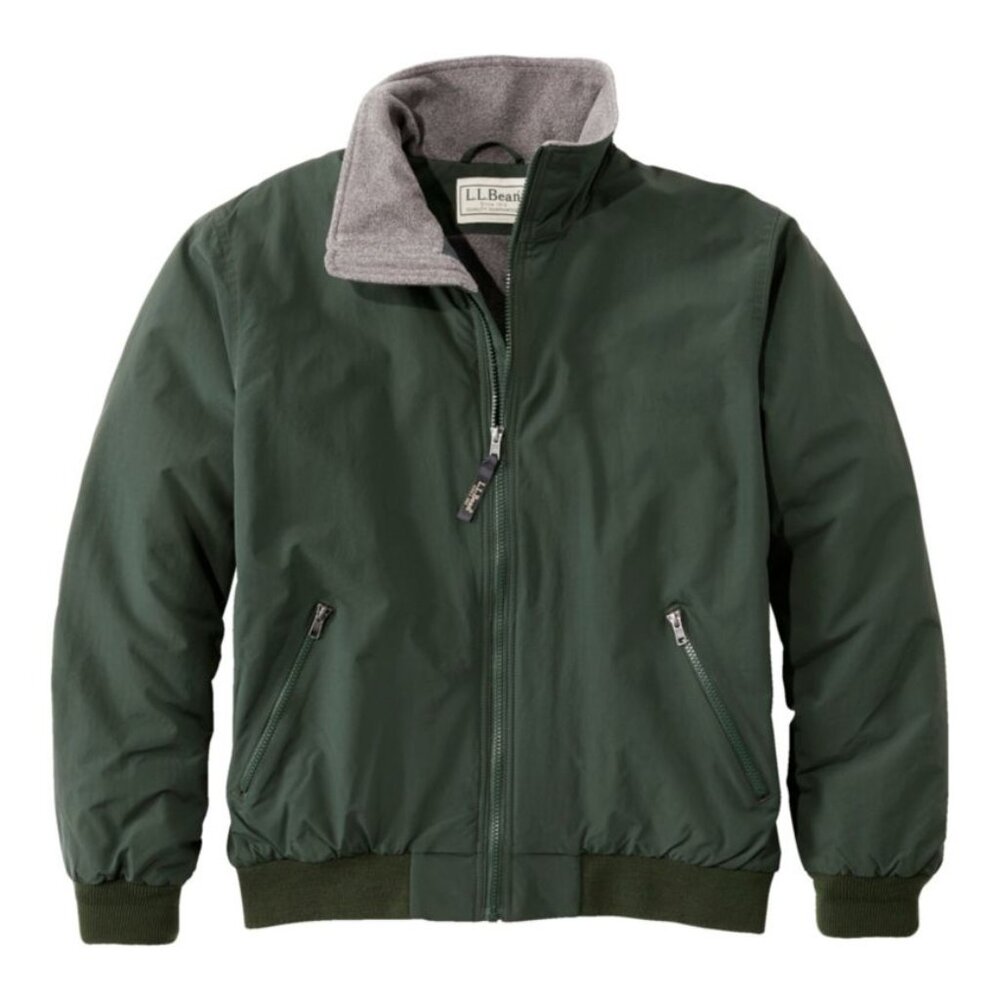 Vintage L.L. Bean Dark Green Mens Warm-Up Jacket, Fleece Lined Large Regular